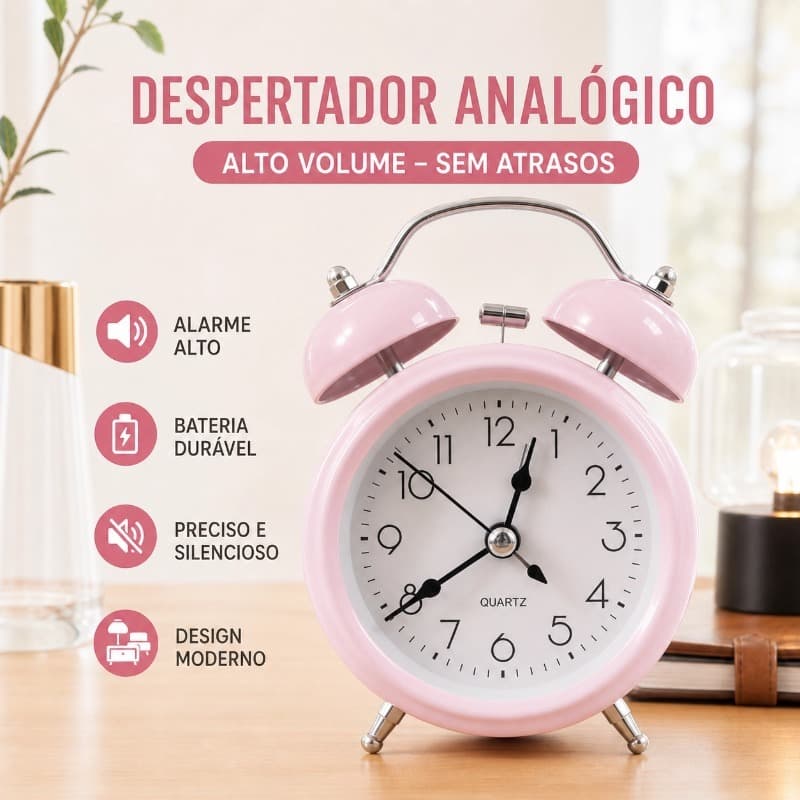 Despertador de mesa em metal cor sólida estilo retrô super alto portátil a bateria Design Clássico - 634