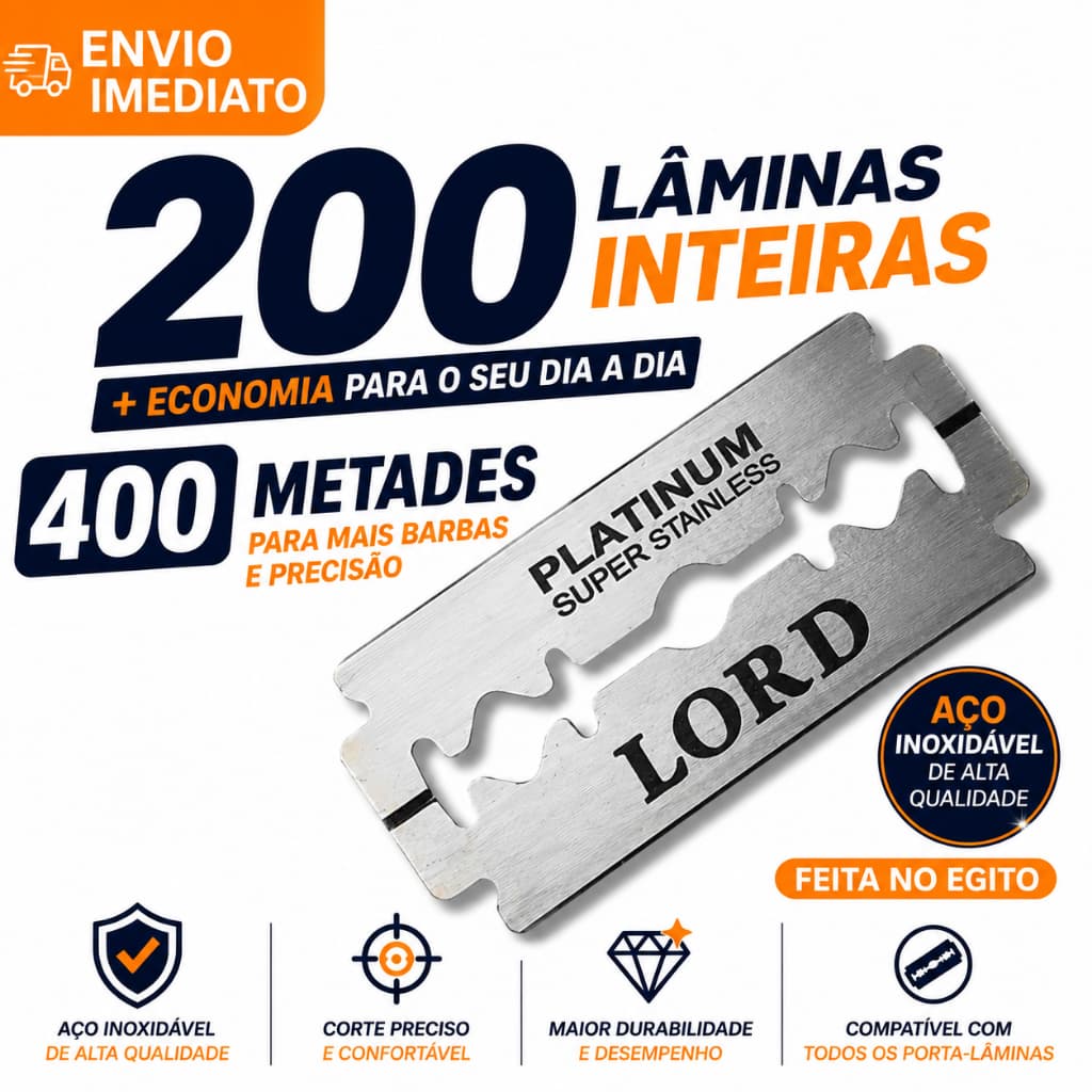 Kit 200 Lâminas LORD PLATINUM Gillete Profissional Para Barbeiros Fabricadas no Egito