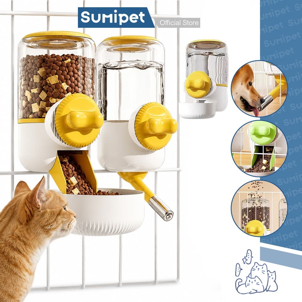 Kit Comedouro e Bebedouro Automático Suspenso para Grade Cães e Gatos Ração 1,3L Água 900ml Antivazamento