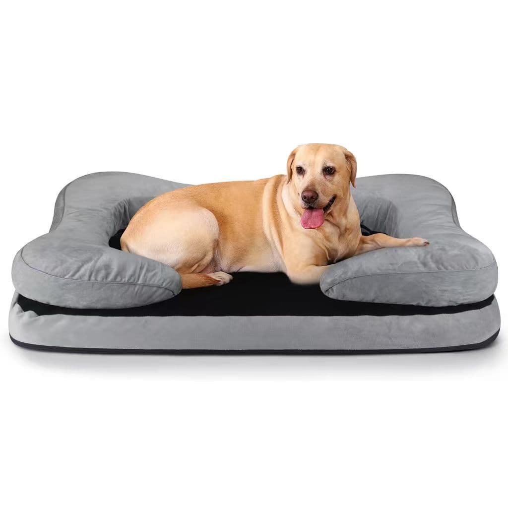 Cama Cachorro Sofá Ortopédica Travesseiro Osso, Velvet Água Resistente, Anti-Derrapante - Raças Médias/Grandes