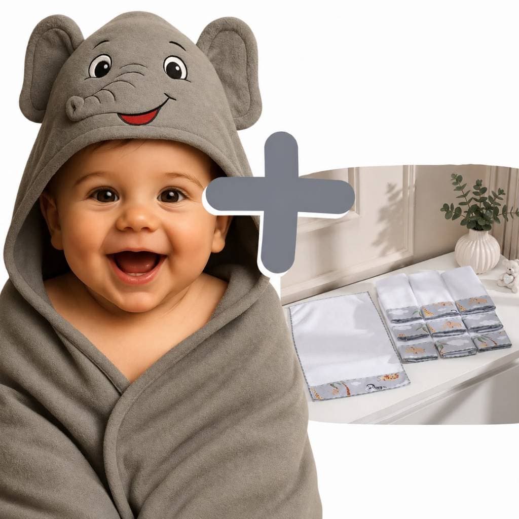 Kit Toalha Bebê Capuz Bordado Soft Fleece + 6 Toalhas de Ombro Enxoval Banho