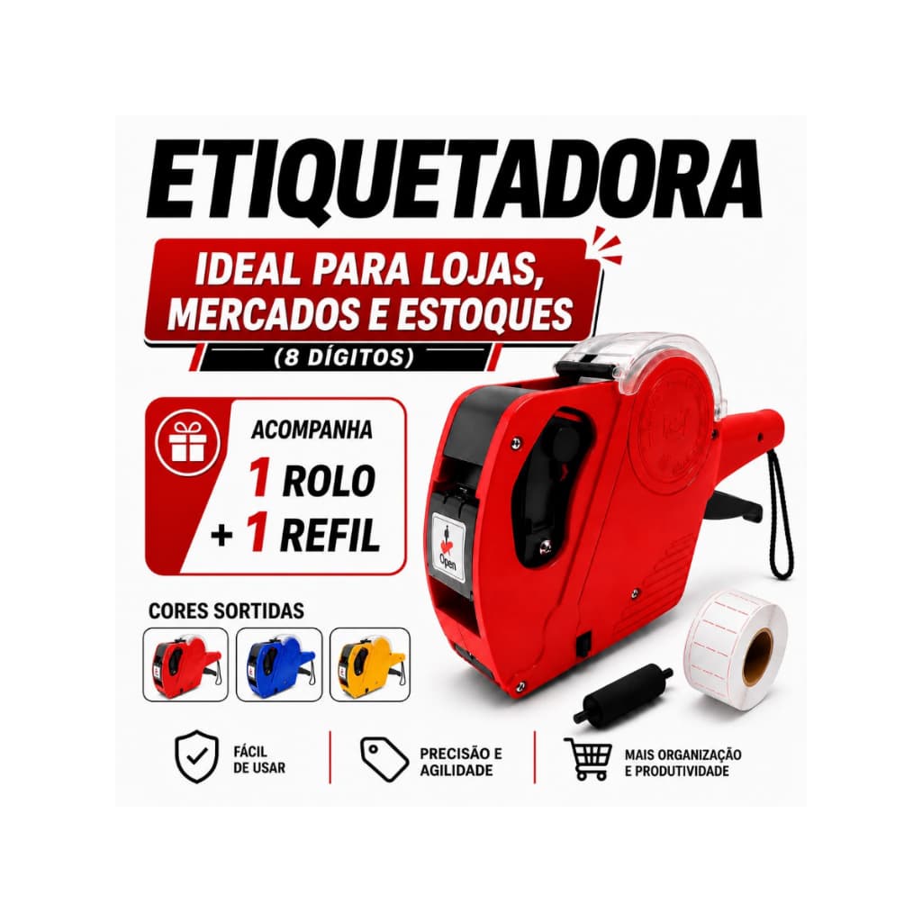 Etiquetadora Manual De Preços 8 Dígitos MX-5500 + Refil De Tinta +Rolo De  Etiquetas core sortida