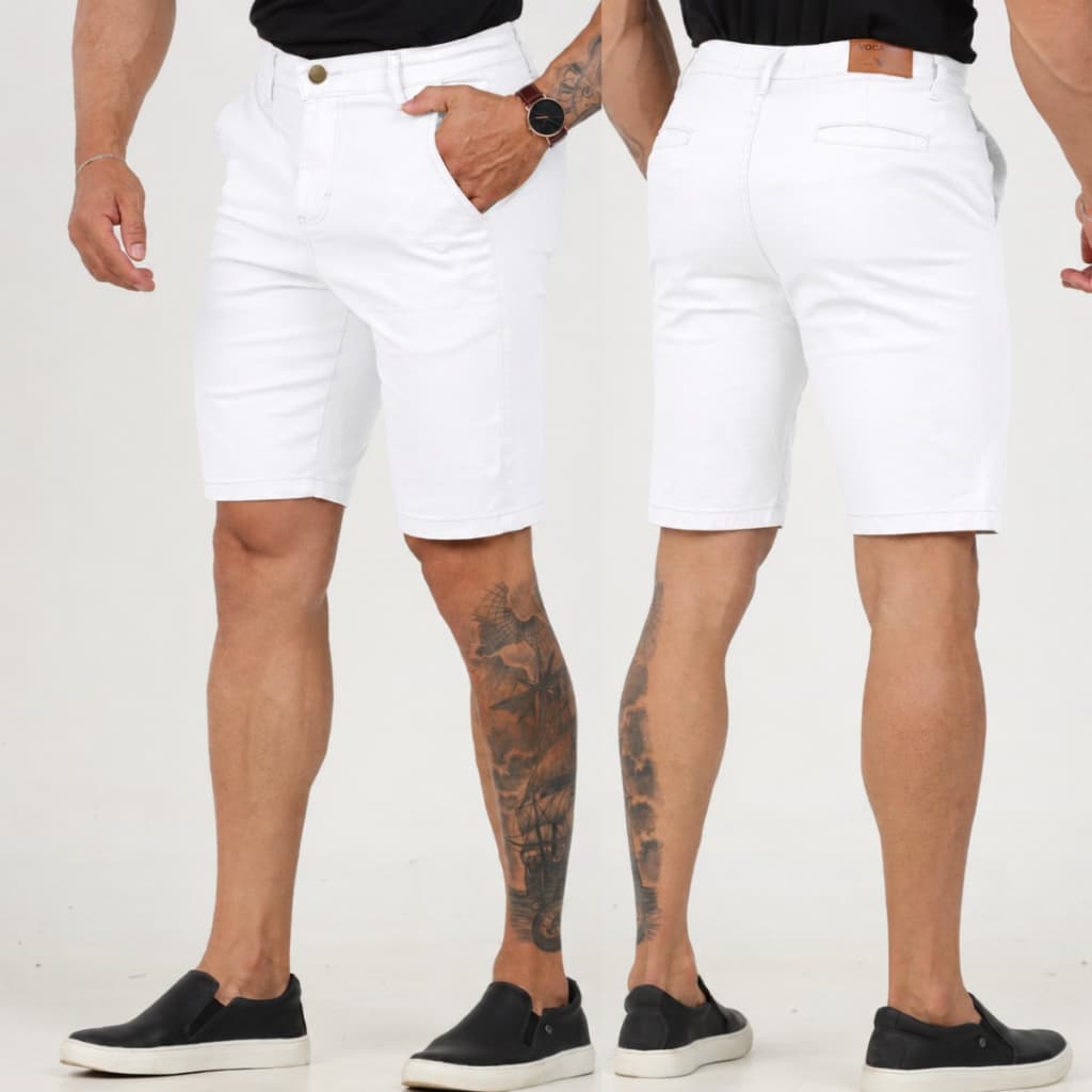Bermuda Masculina com Lycra Tecido Premium Alfaiataria Sarja Sport Fino, BOLSO EMBUTIDO