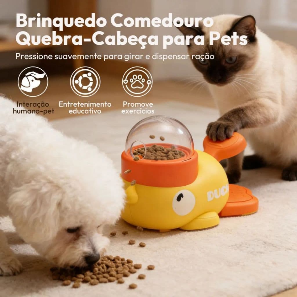 Brinquedo Interativo Pato Dispensador de Ração para Cães e Gatos Alimentador Lento
