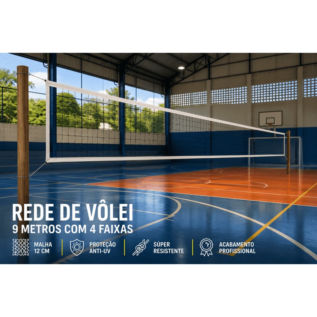 Rede Vôlei Futevôlei Oficial Profissional 4 Faixas 9,50x1,00