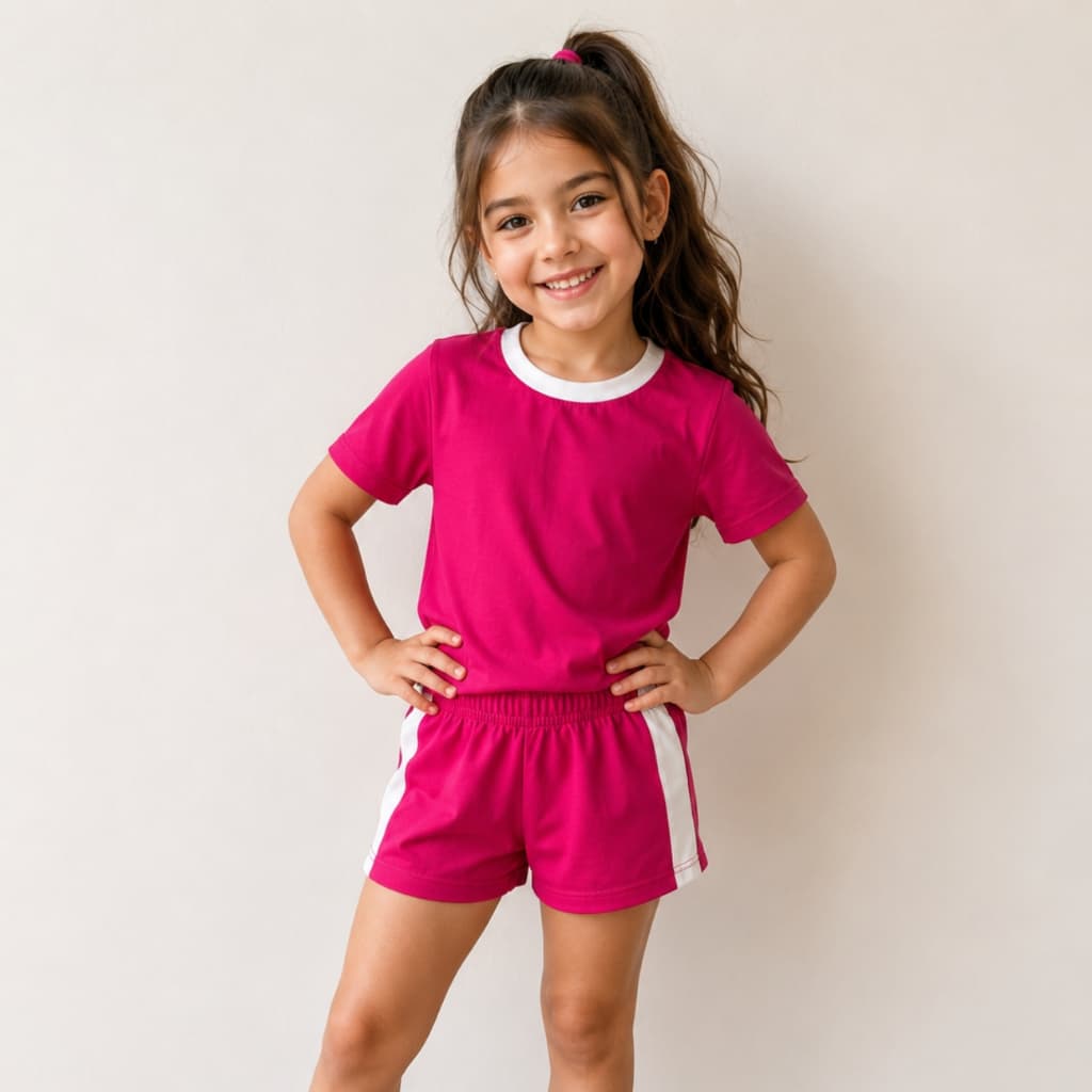 Conjunto Infantil Menina Verão Tam 02 ao 08 - Blusa e Short com elástico Cores Lisas 100% Algodão