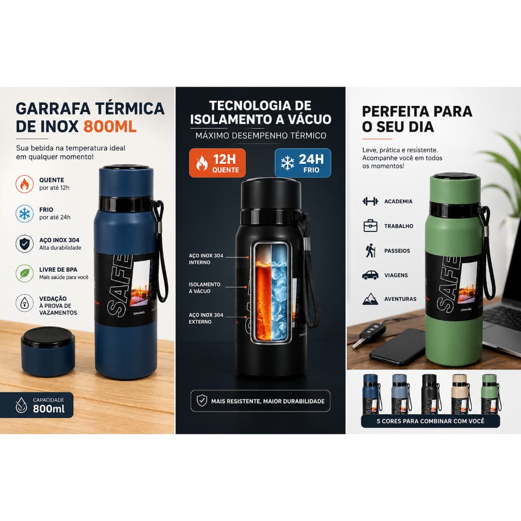 Garrafa Térmica Digital Inox 420ml ou 800ml com LED Touch e Isolamento 24h