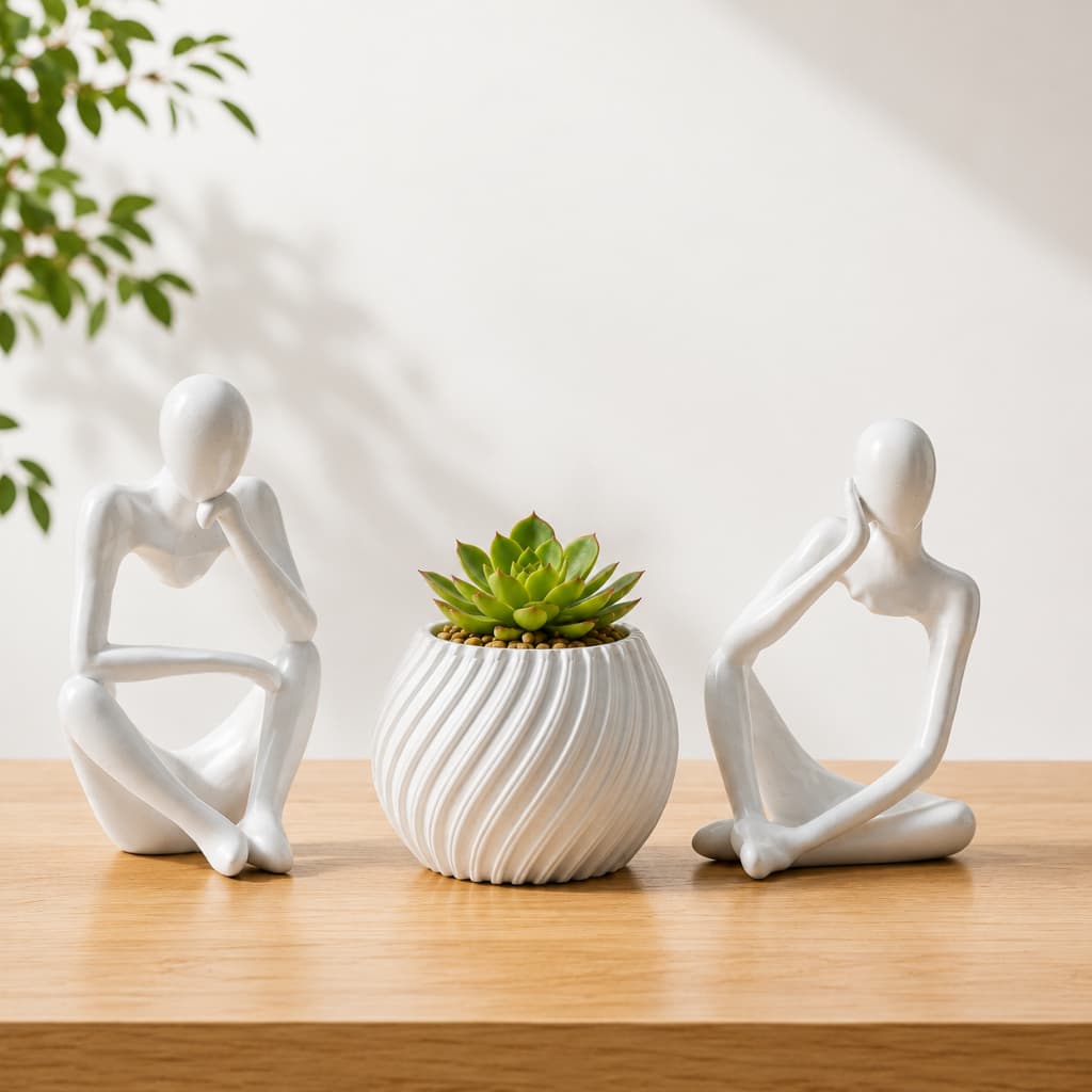 Kit Esculturas Decorativas com Vaso Minimalista Moderna Sala Quarto Escritório