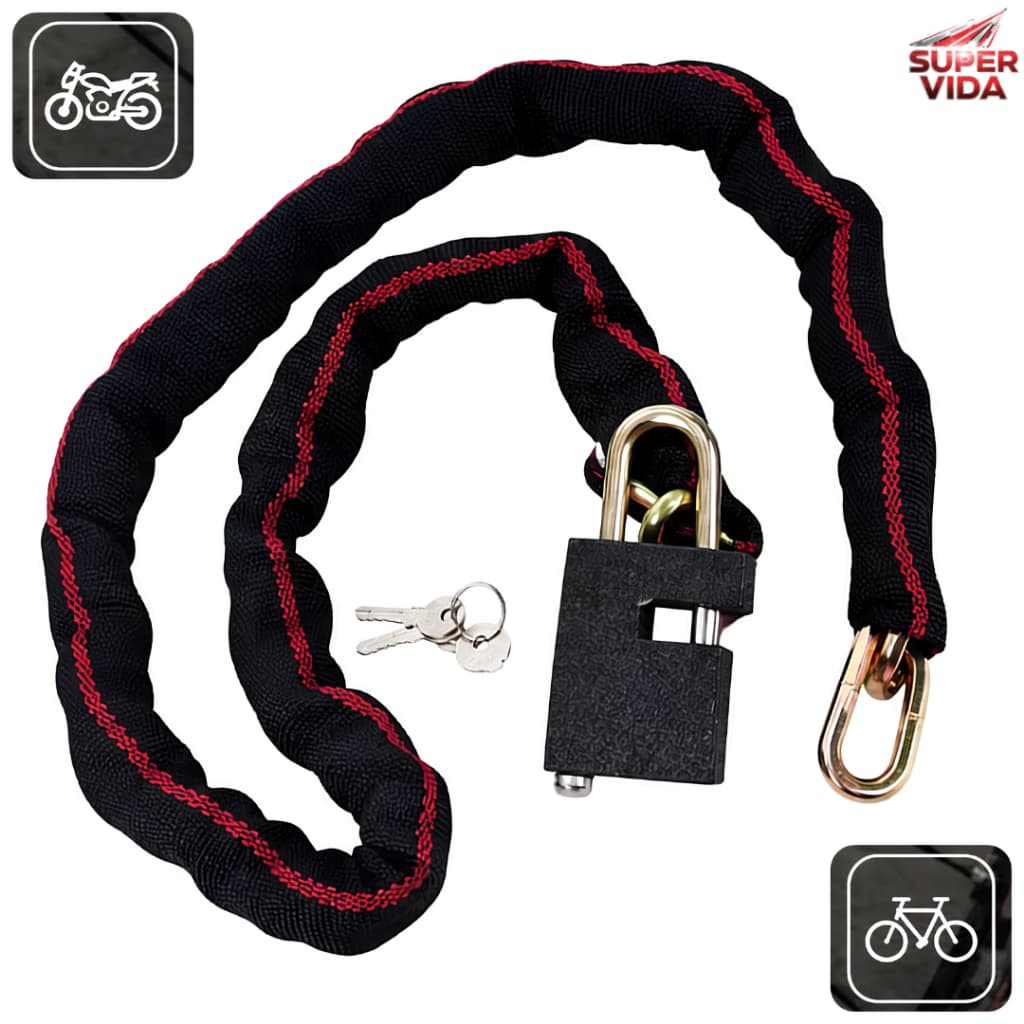 Cadeado De Corrente para Bicicleta Moto Portão 6x1000mm Proteção Antifurto Ferro Resistente