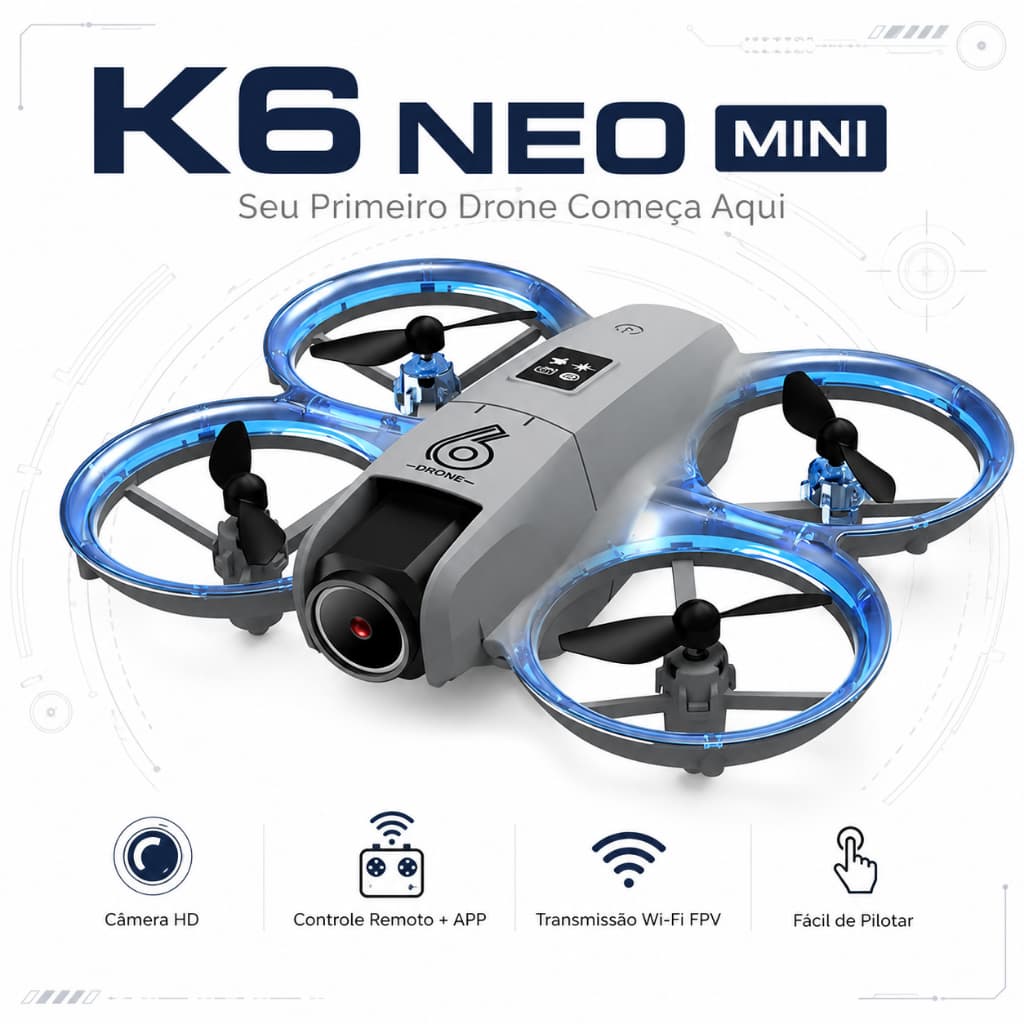 Drone K6 Neo Mini com Câmera HD WiFi FPV Controle Remoto App Drone Infantil Fácil de Pilotar Presente