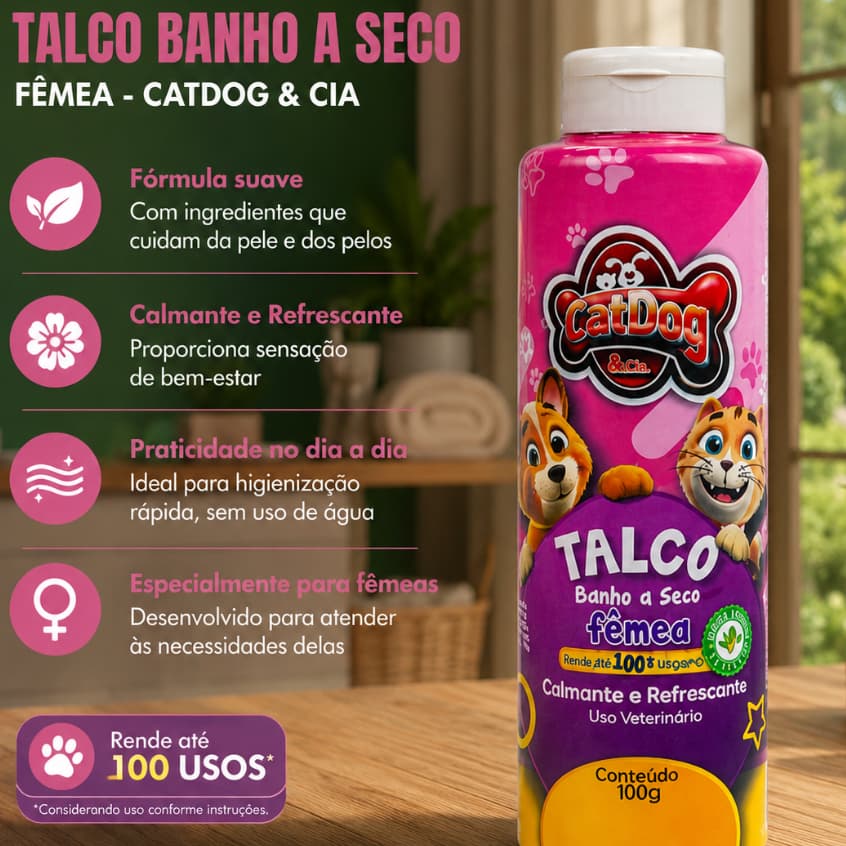 Talco Banho a Seco Fêmea 100g CatDog