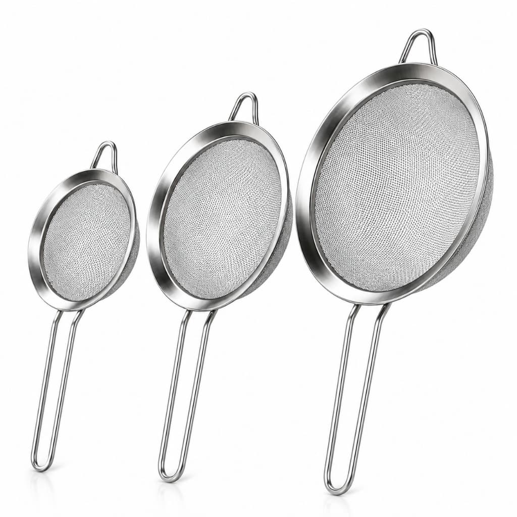 Peneira - KIT 3 peças P M GG - Aço Inox Luxo, Coador, escorredor Peneiras 8 10 E 18cm
