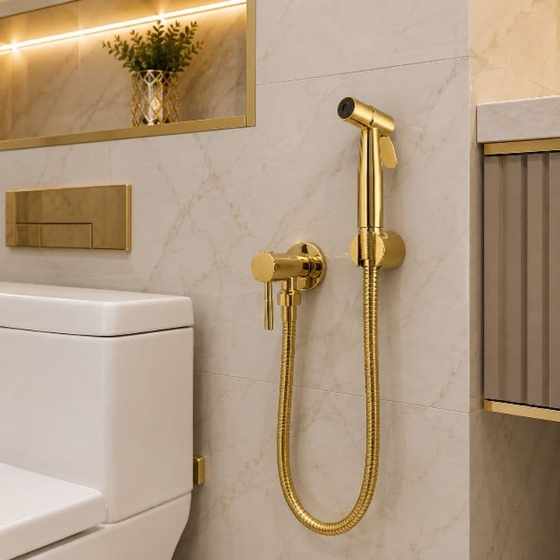 Ducha Higiênica Dourada Gold Kit Luxo Moderno E Resistente Mangueira 1,20CM