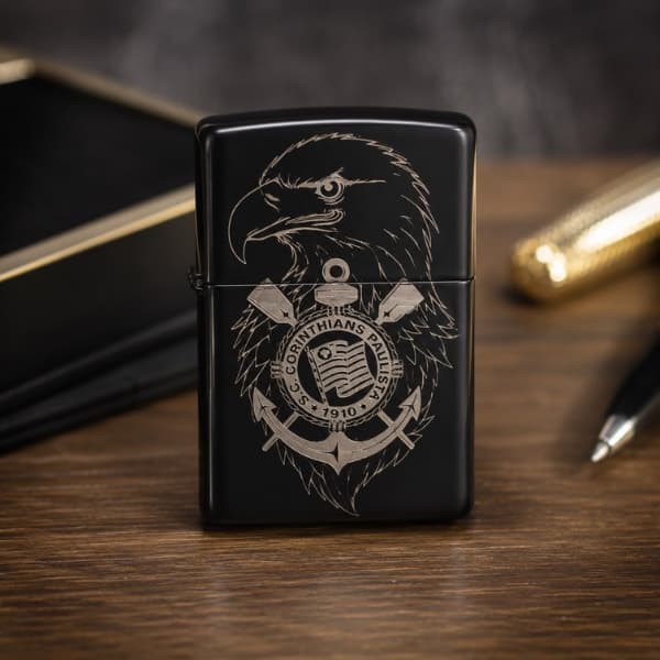 Isqueiro Tipo Zippo Gaviões + Escudo Metal Recarregável