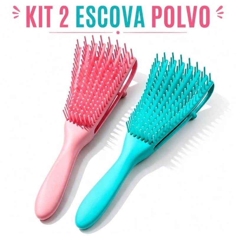 Kit com 2 Escovas Pente Polvo Flexíveis – Desembaraça Sem Quebrar os Fios