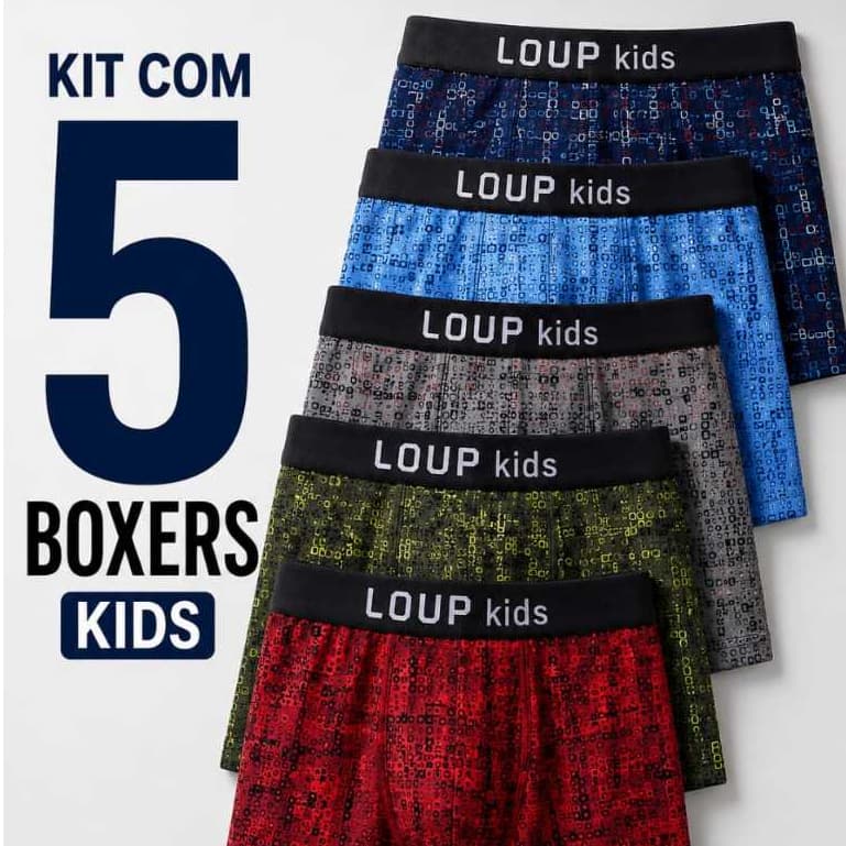Kit Com 5 Boxer Infantil Super Conforto Estampas Variadas