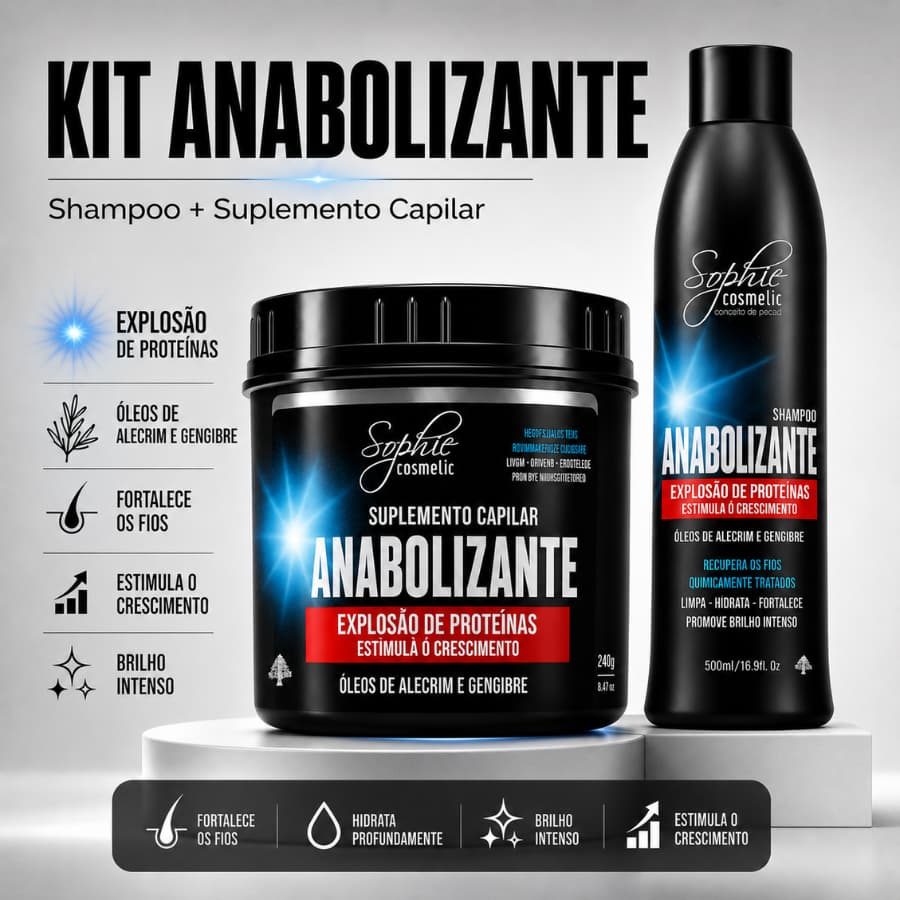 Kit Máscara Anabolizante Capilar 500g - Shampoo 500ml -Nutrição Reconstrução e Fortalecimento