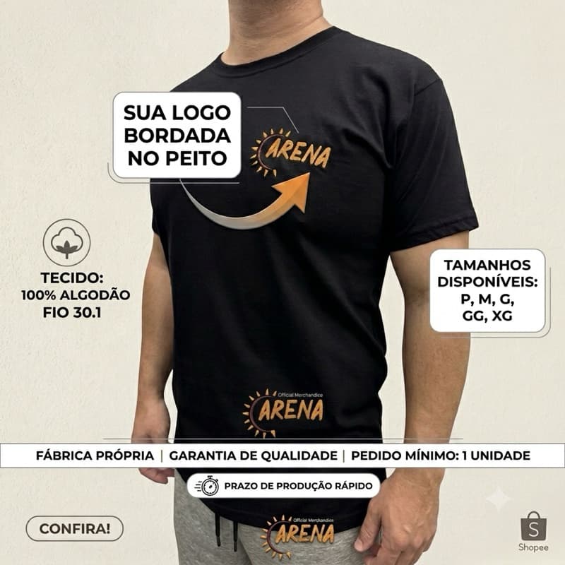 Camiseta Camisa 100% algodão Uniforme Com Logo Bordado no Peito Empresarial Fardamento empresa