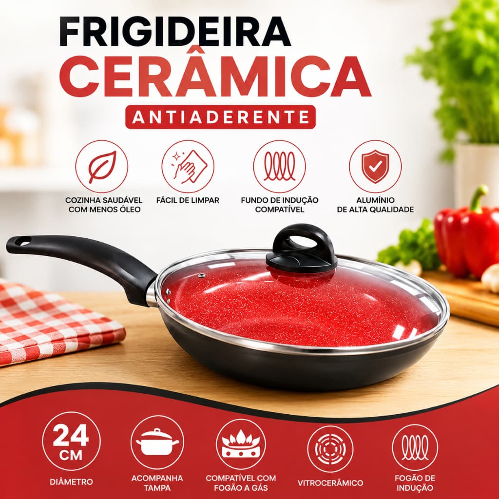 Frigideira Antiaderente Revestimento Cerâmica 24cm  Cozinha Omelete Aquecimento Rapido Refogar