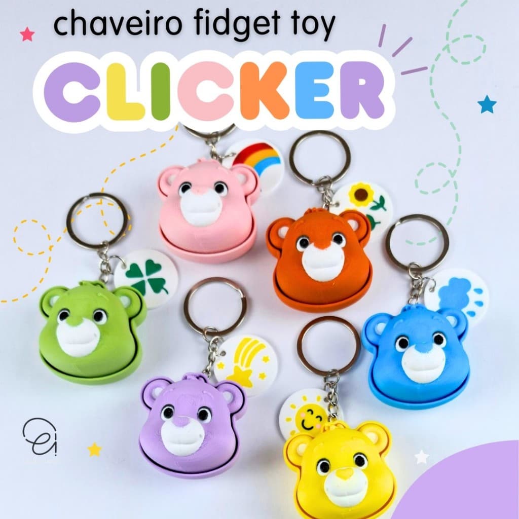 Chaveiro Fidget Toy Clicker | Antiestresse | Foco e Concentração | Para Colecionar | Ursinhos Carinhosos | Sensorial