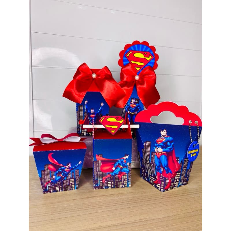 Kit Caixinhas Personalizadas Tema Superman | Kit Festa | Aniversário de Criança | Lembrancinhas | Mimos