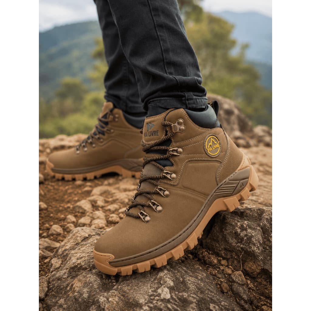 Coturno Bota Adventure Couro Legítimo Cano Médio masculina Bota Botinha resistente.