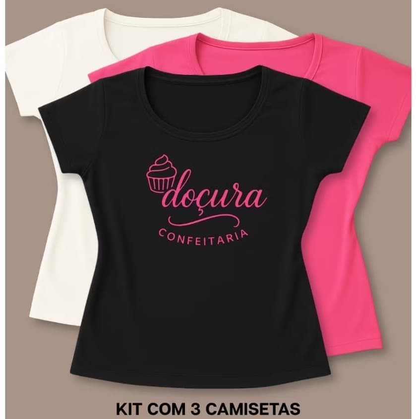 Kit 3 Camisetas Personalizadas Estampadas •  Uniforme profissional • Baby Look ou Tradicional • PP ao G3