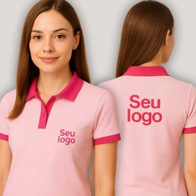 Camisa Polo Premium - Duas cores - Baby Look - Feminino - Bordado personalizado - Sob Encomenda - Uniforme profissional