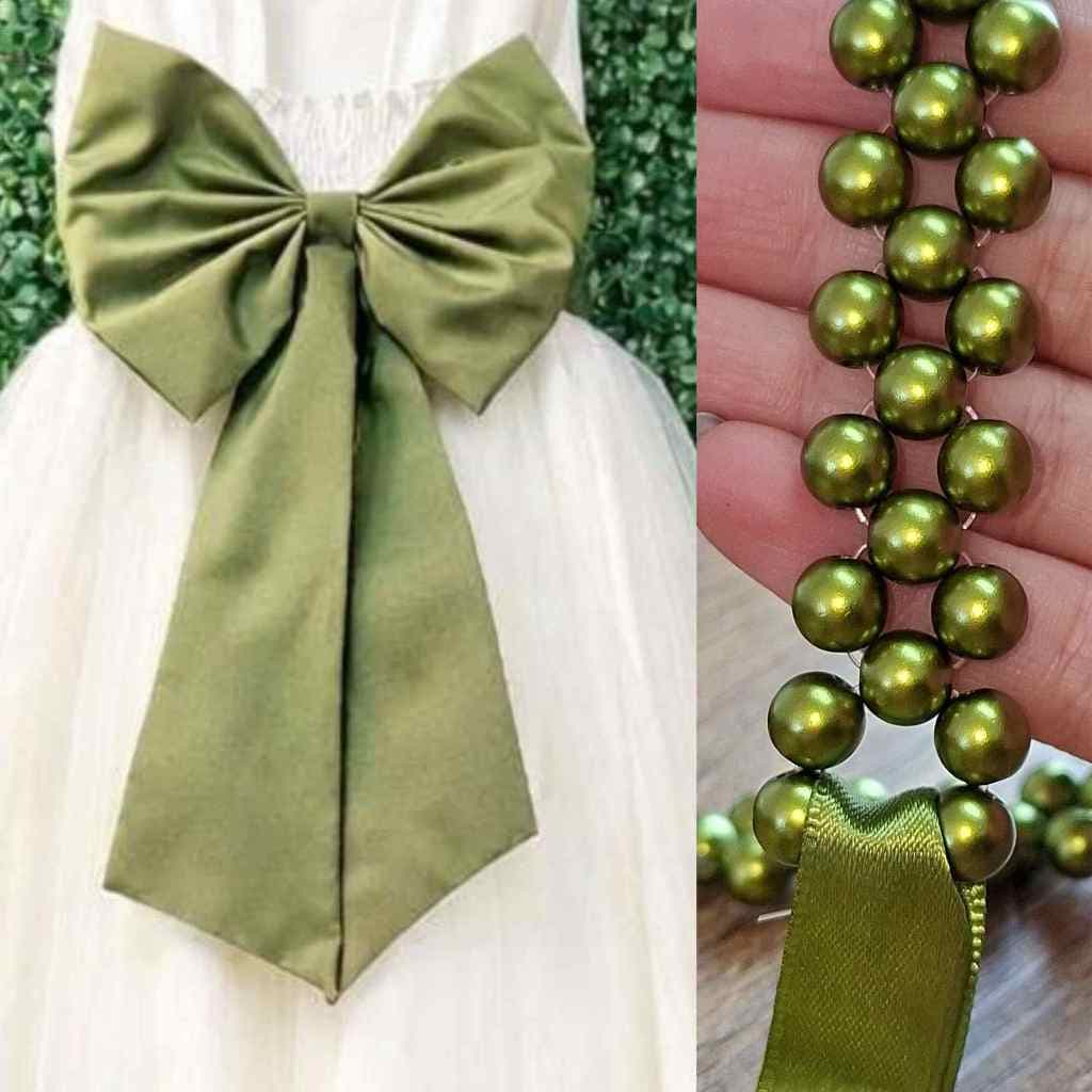 Cinto de Pérolas + Laço Verde Oliva Verde Militar para Daminha | Festa Infantil REF4197