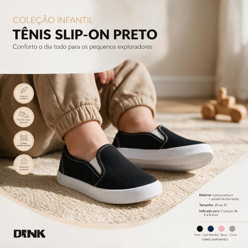 Tênis Infantil Calce Facil Slip On Menino e Menina Super Confortavel Criança Escola Casual Promoção