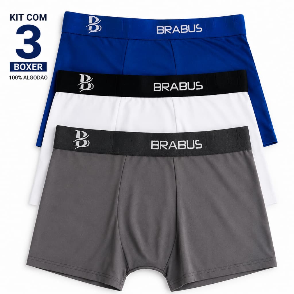 Kit 3 Cuecas Boxer Masculina Brabus 100% Algodão Premium Confortável Macia Respirável M ao GG
