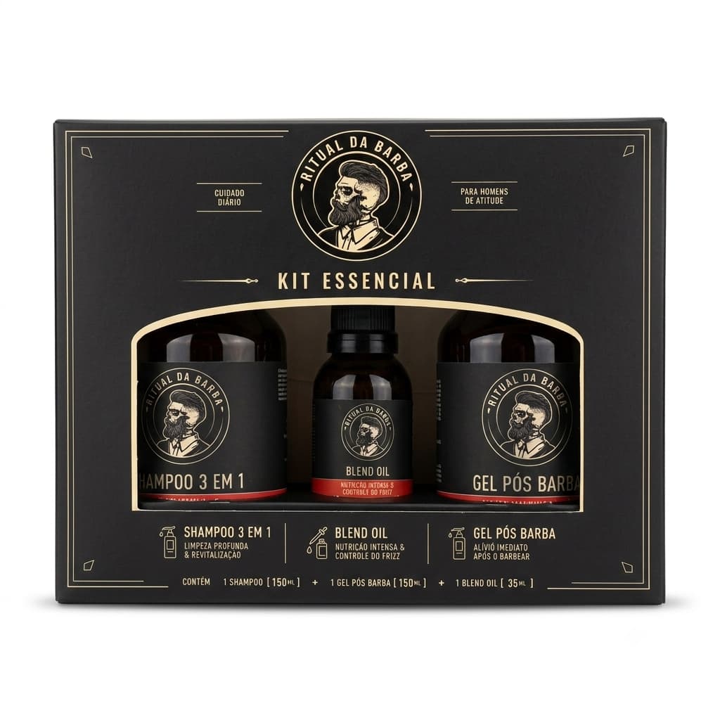Kit Barba Masculino Ritual Completo Shampoo Oleo Pos Barba Tratamento Diario