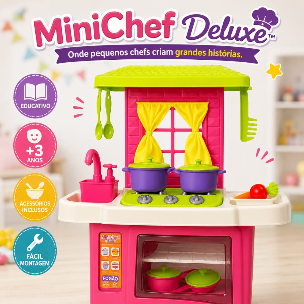 Cozinha Infantil MiniChef Deluxe™ com Fogão Pia Forno Acessórios Brinquedo Educativo +3 Anos