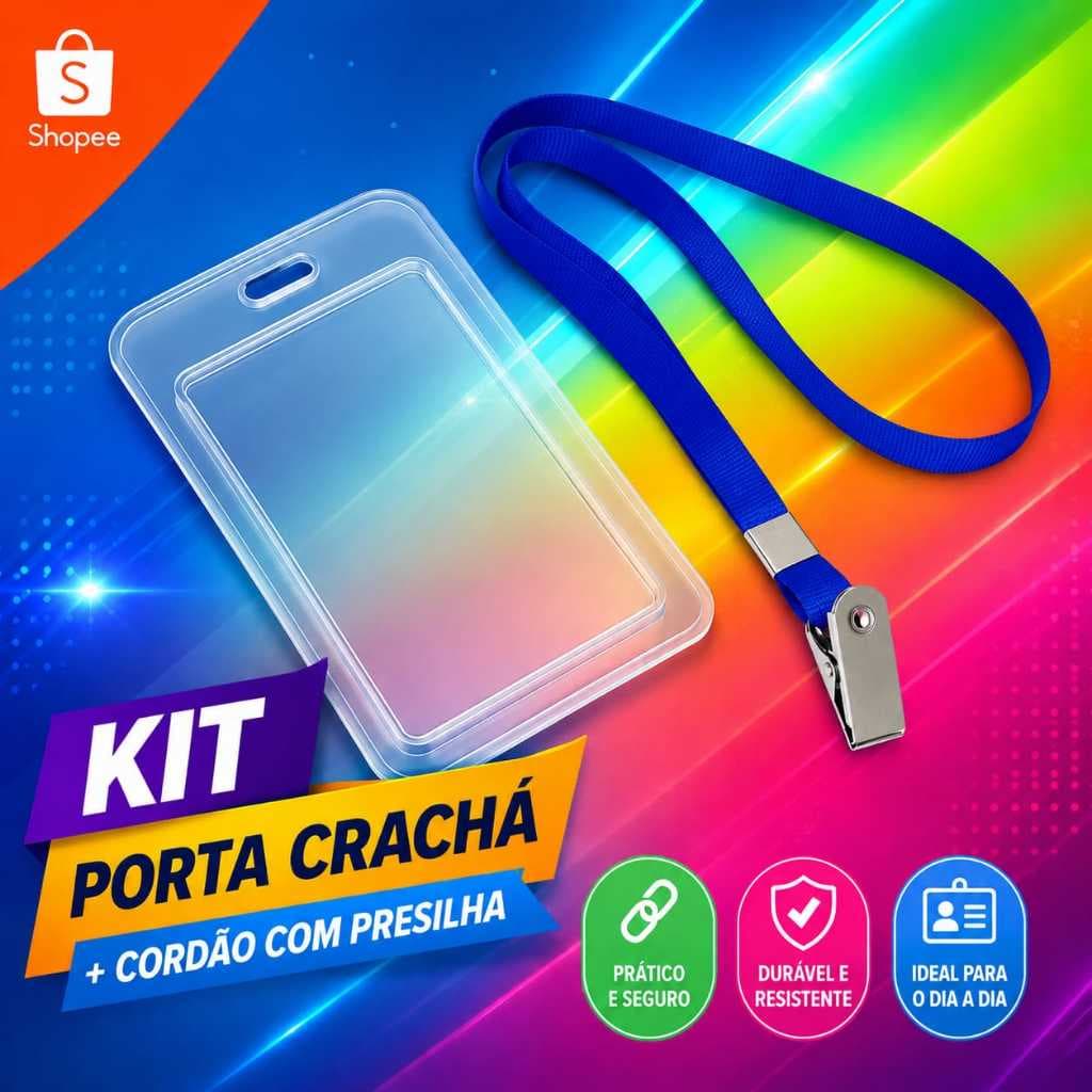 Kit Porta Crachá Cartão Bilhete Único + Cordão com Presilha Escola Empresa Eventos Confortável
