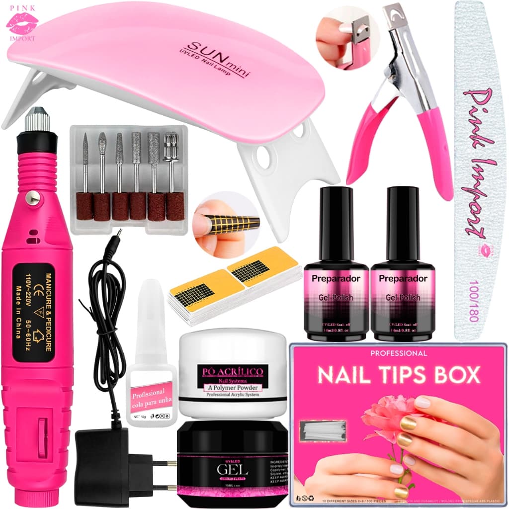 Kit Manicure Iniciante Completo + Sun Mini + Lixadeira Elétrica de Unhas