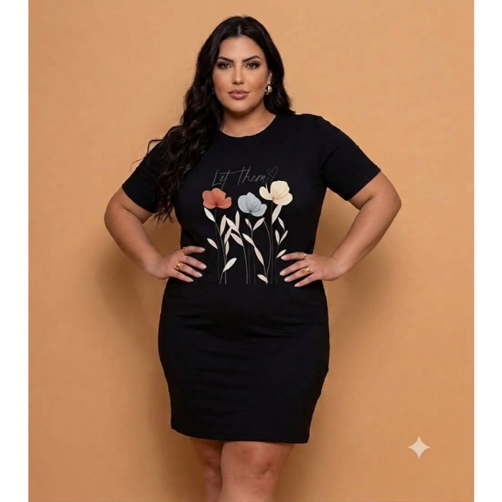 Vestido Plus Size Floral Feminino Manga Curta Casual Tecido Leve Confortavel