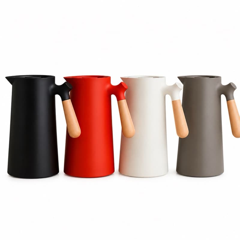 Garrafa Térmica 1 Litro com Cabo de Madeira  Acionamento por Botão  Mantém Café Quente Disponível e 4 cores