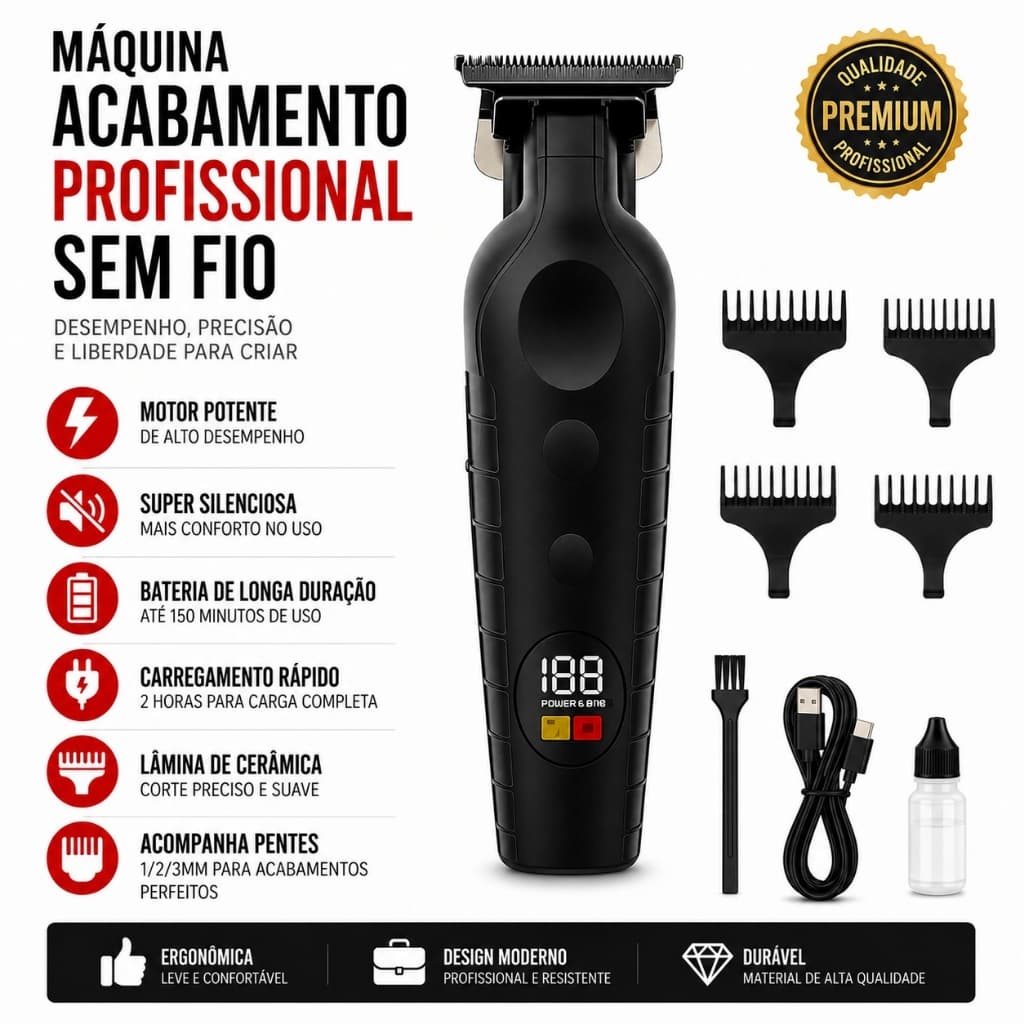 Máquina Acabamento Profissional 2299 Sem Fio Barber Recarregável Corte Preciso
