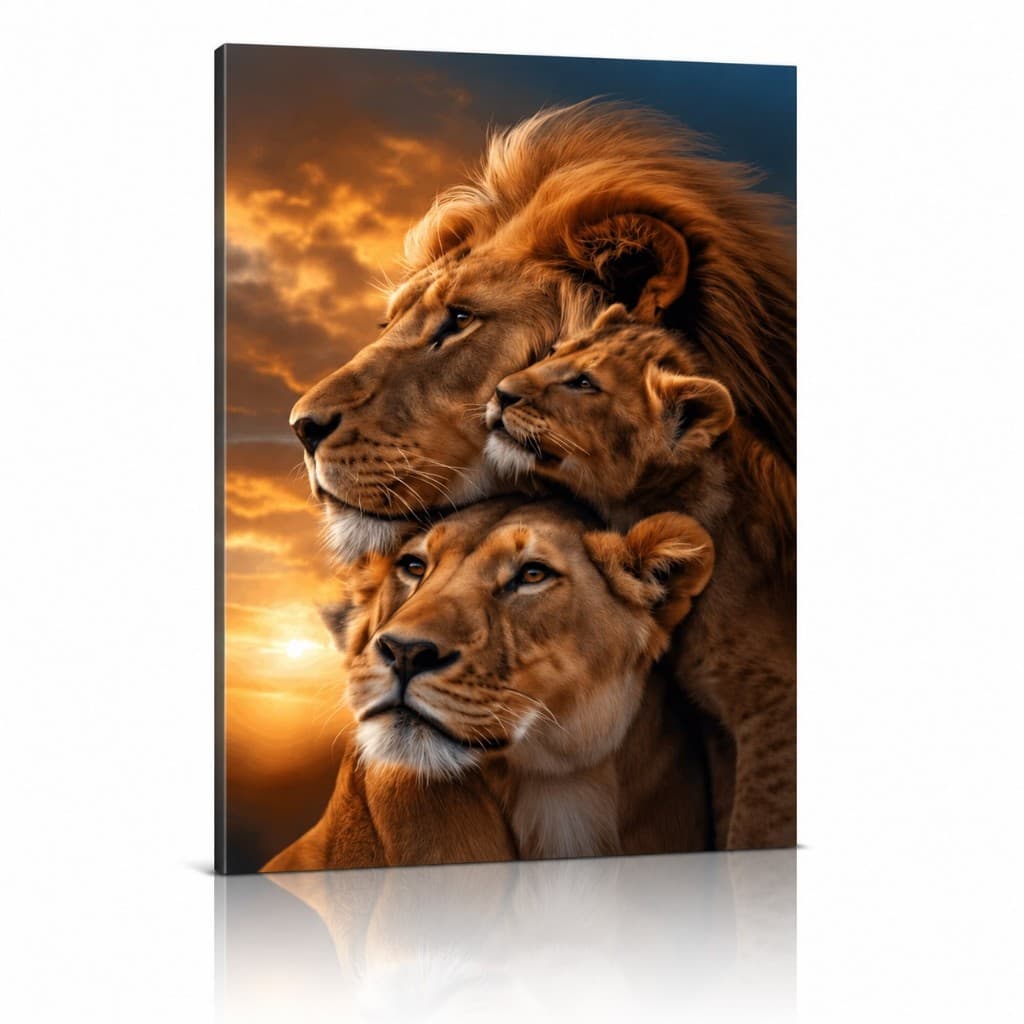 Quadro decorativo Grande Família de leões Decoração moderna gold