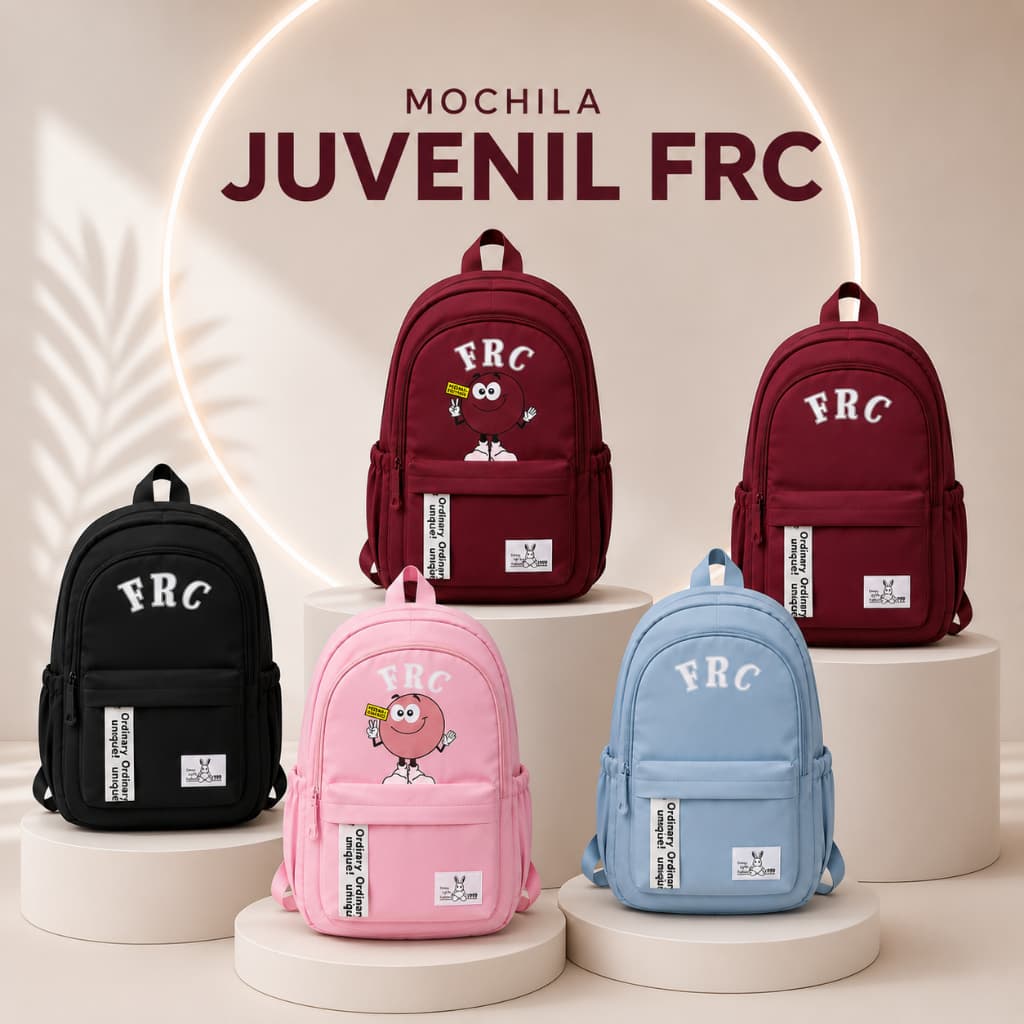 Mochila Escolar Juvenil FRC Grande Resistente com Bolso Frontal, Bolsos Laterais e Alças Acolchoadas