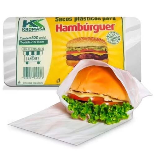 Saco Plastico para Hambúrguer 20x14cm - Delivery Food Truck - Kromasa