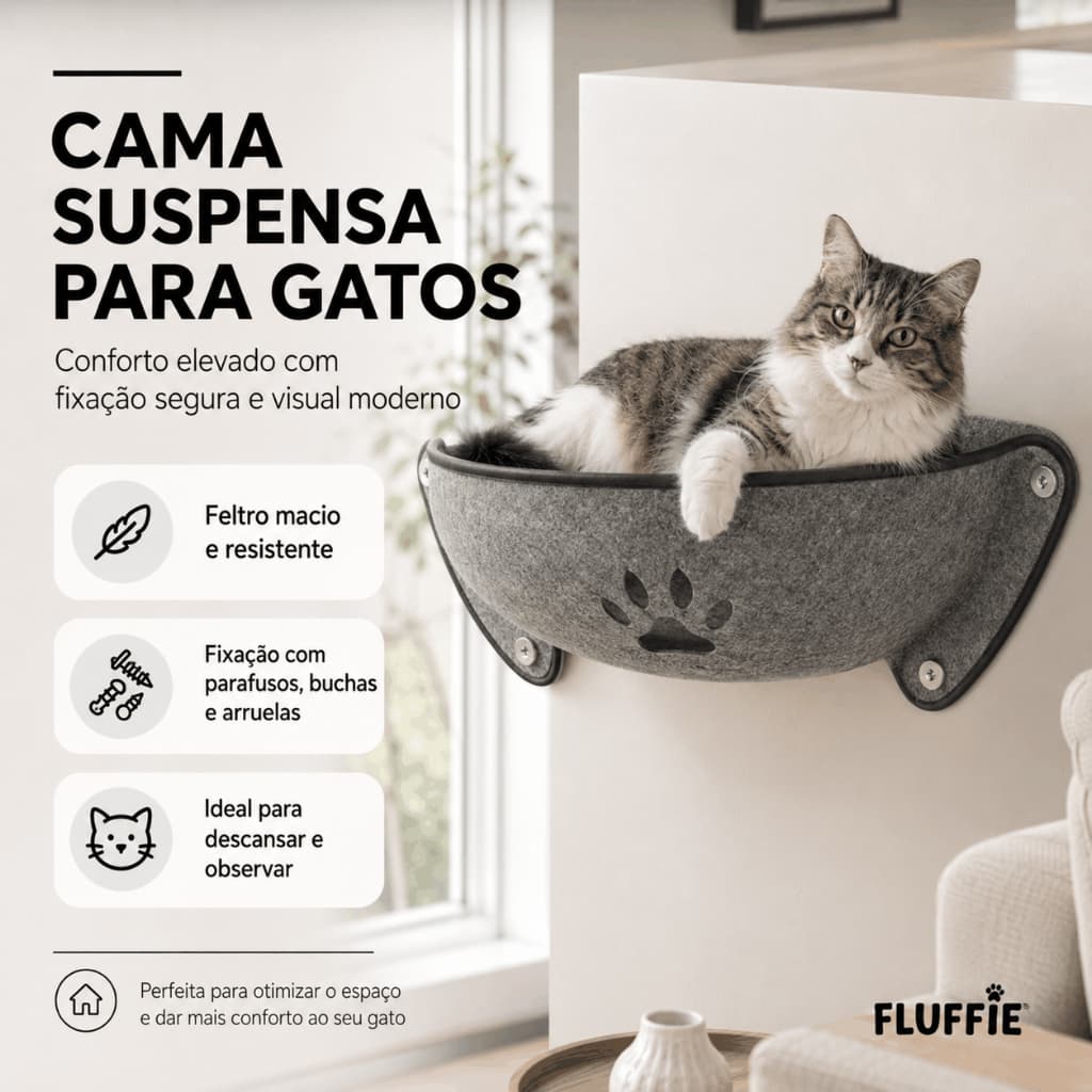 Cama Feltro Gato Parede 64cm Suspensa Pet Caminha Cat