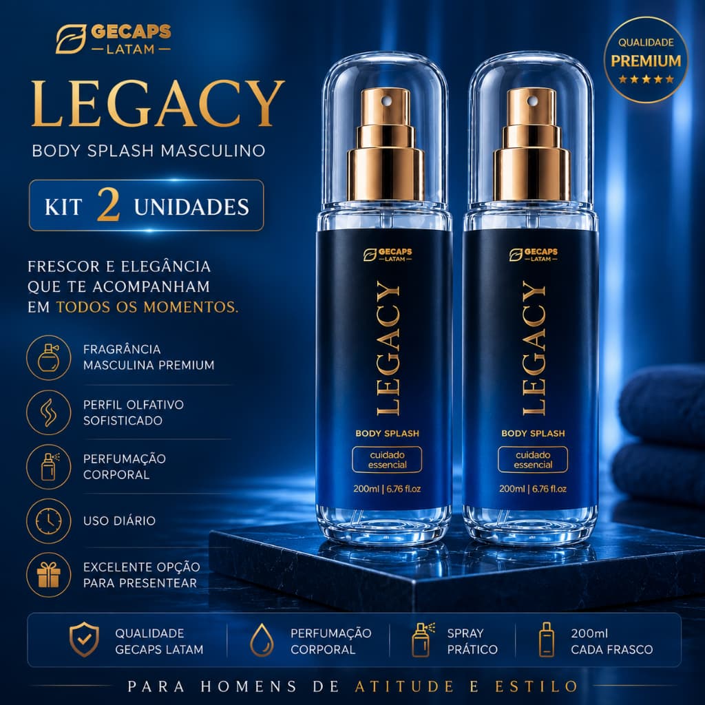 kit 2 Legacy Body Splash Masculino Premium 200ml | Perfume Corporal Masculino