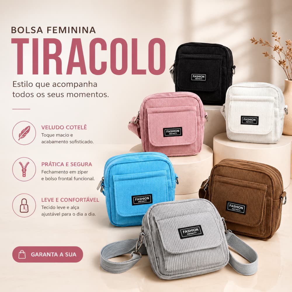 Bolsa Feminina Tiracolo em Tecido Veludo Cotelê  Moda Urbana Casual Bolsa de Ombro Transversal