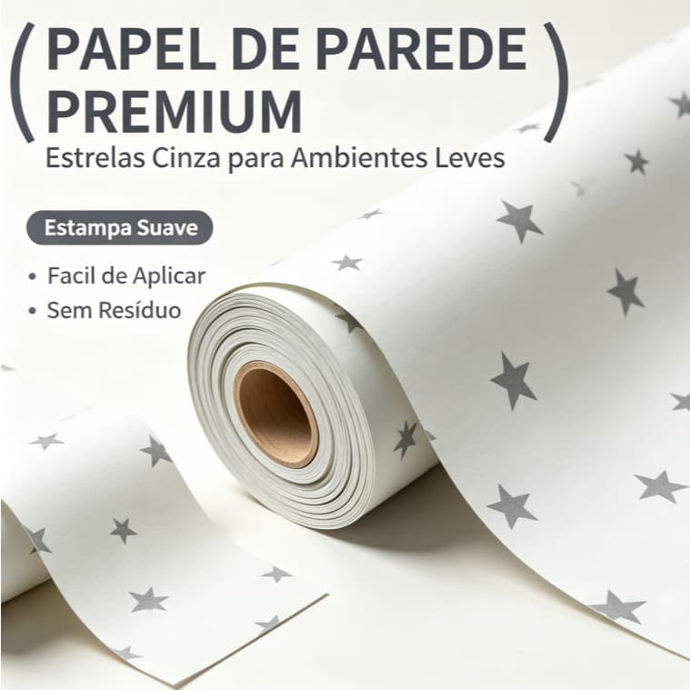 Papel de Parede Adesivo Estrelas Cinza 5m×45cm Vinil Impermeável Sem Resíduo Quarto Infantil