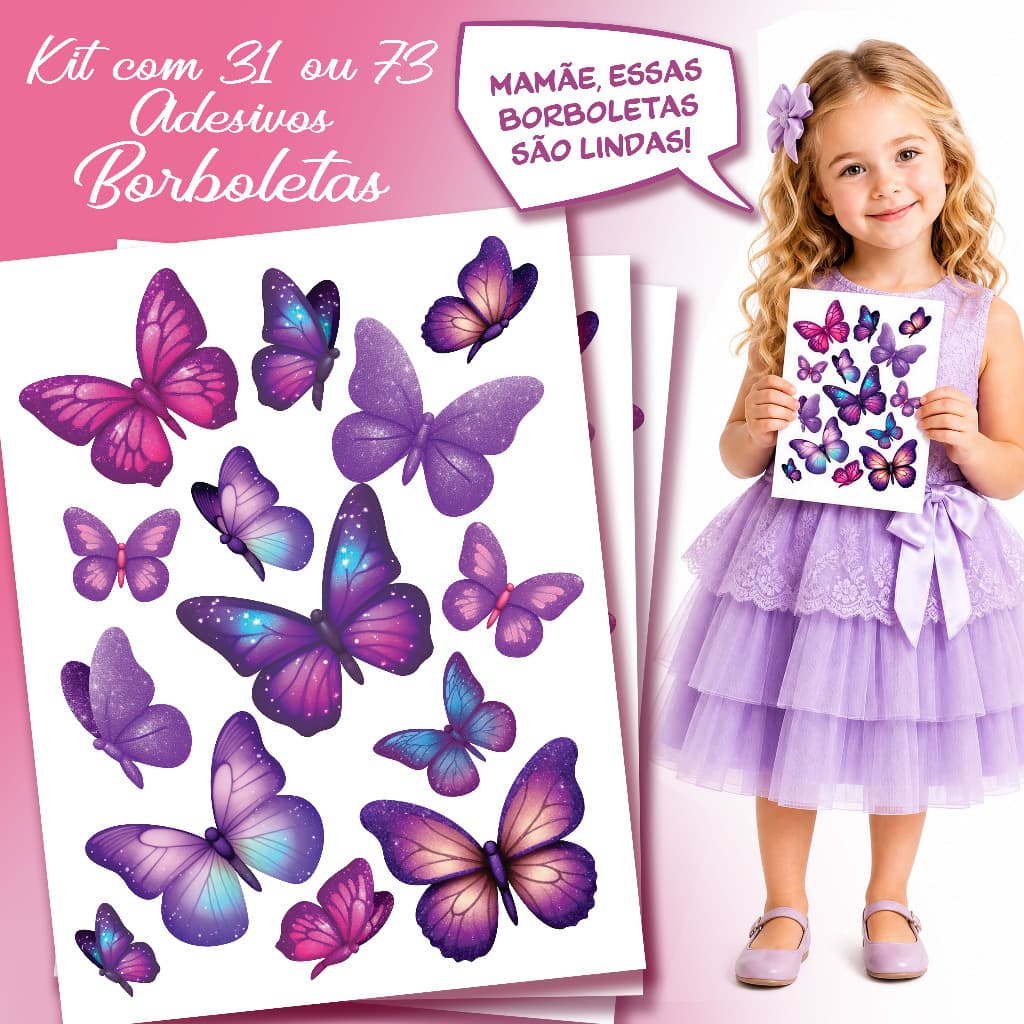 kIT 73 Adesivos Borboletas Violeta, Decoração Parede, quarto infantil, escritório, carro, moto, capacete.