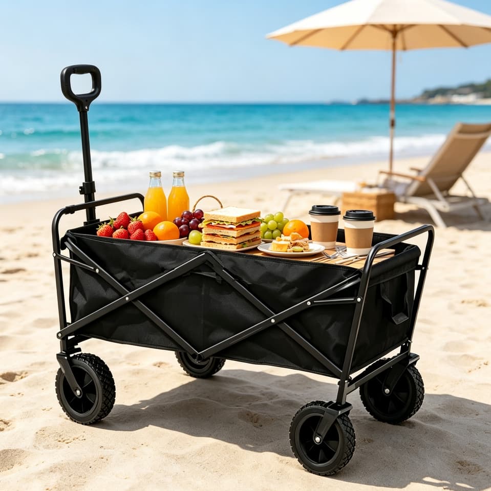 Carrinho de camping, 100 kg, dobrável, rodas 360° e off-road – ótimo para saída de praia carrinho de mão.