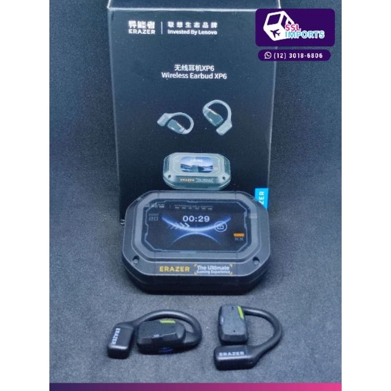 Fone Gamer TWS Erazer XP6 🎧 Tela Touch no Estojo 🖱️ Modo Jogo 🎮 Som 3D + LED RGB 🌈