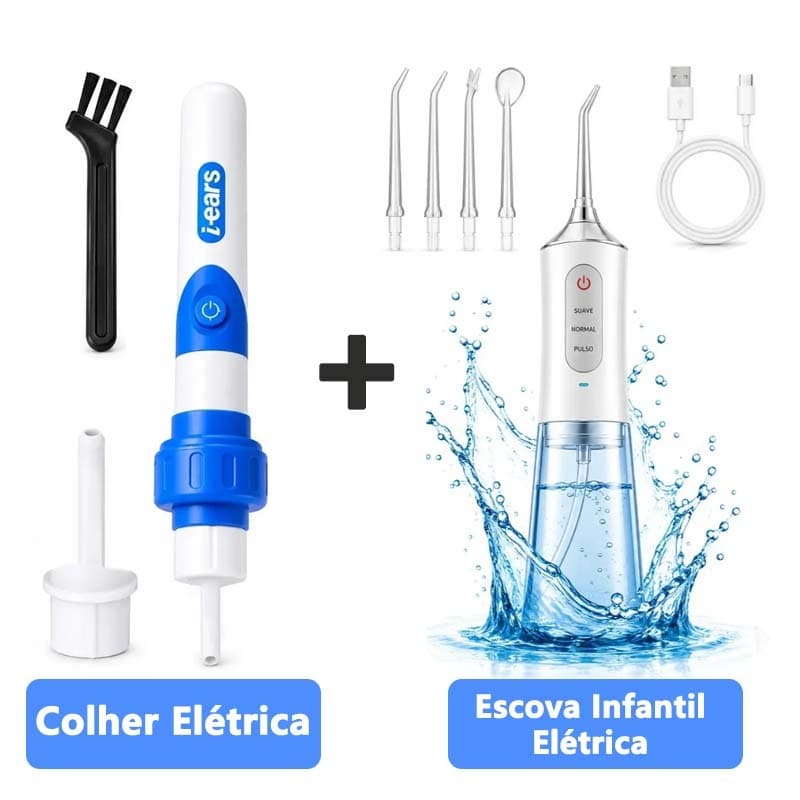 Kit 2 em 1 – Removedor de Cera de Ouvido Elétrico + Irrigador Dental Portátil com Jato D'água
