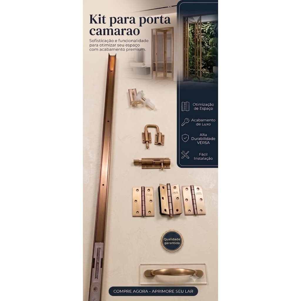 Trilho em Alumínio para porta camarão cor bronze/Preto/Branco + Acessórios